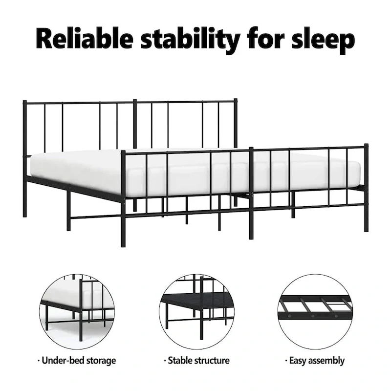 vidaXL Metal Bed Frame with Headboard, No Mattress