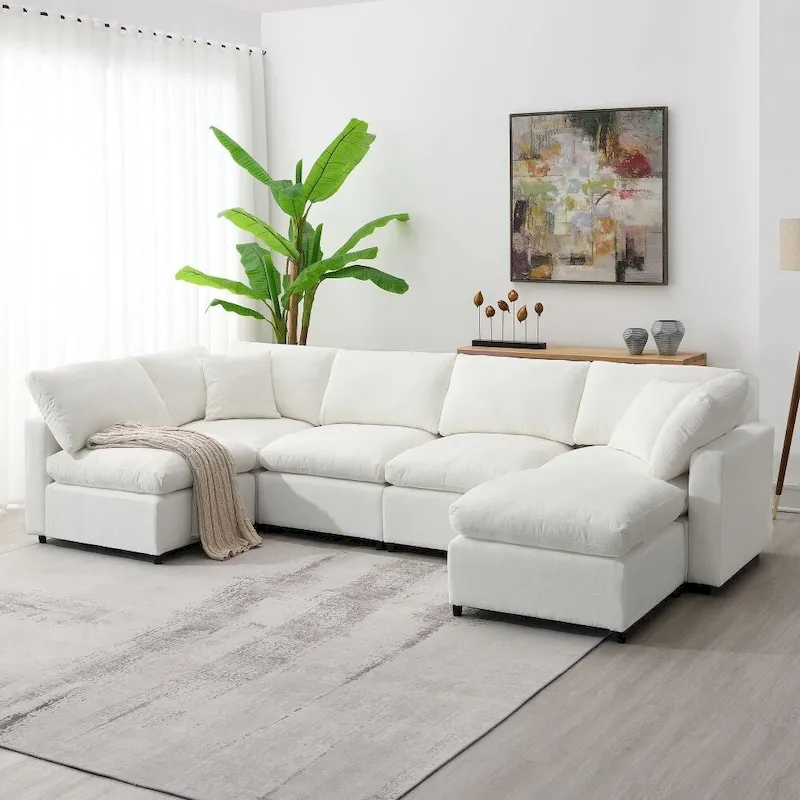 U Shaped Convertible Sectional Sofa with Ottoman