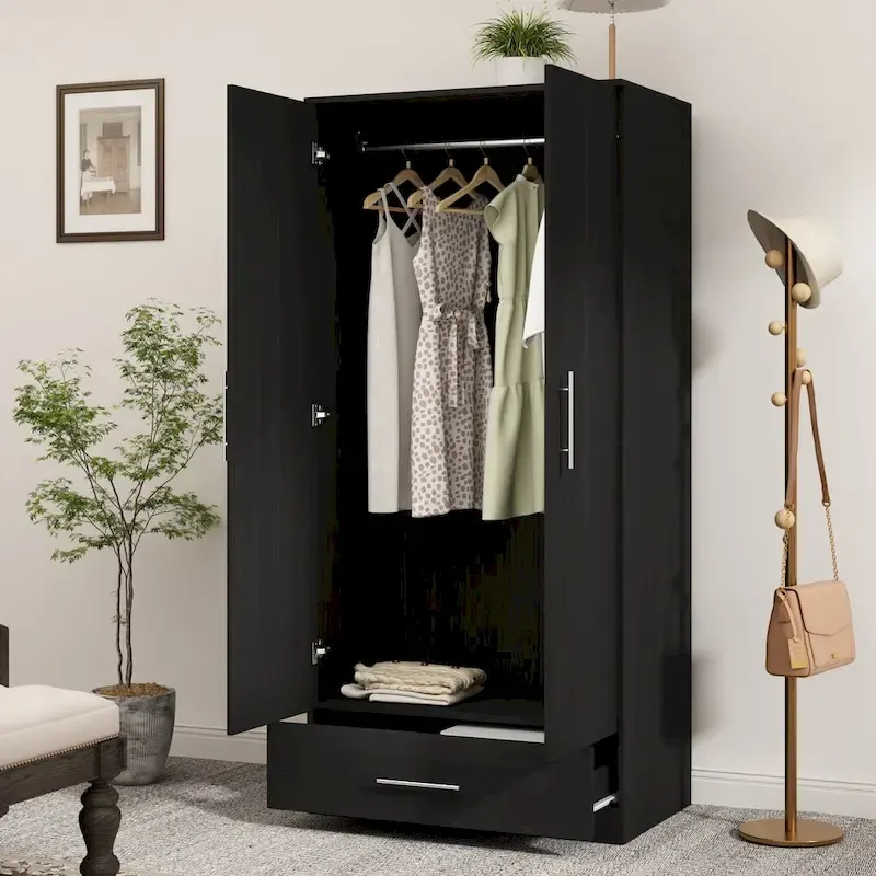 31.5 W x 66.9 H Wardrobe Armoire Cloest with Drawer In Black,White
