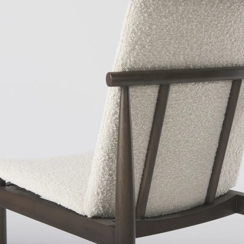Cream Boucle Upholstered Dining Chair with Dark Brown Wood Frame