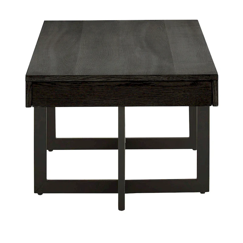 Wood Finish Coffee Table with Two Drawers - Black Metal Frame