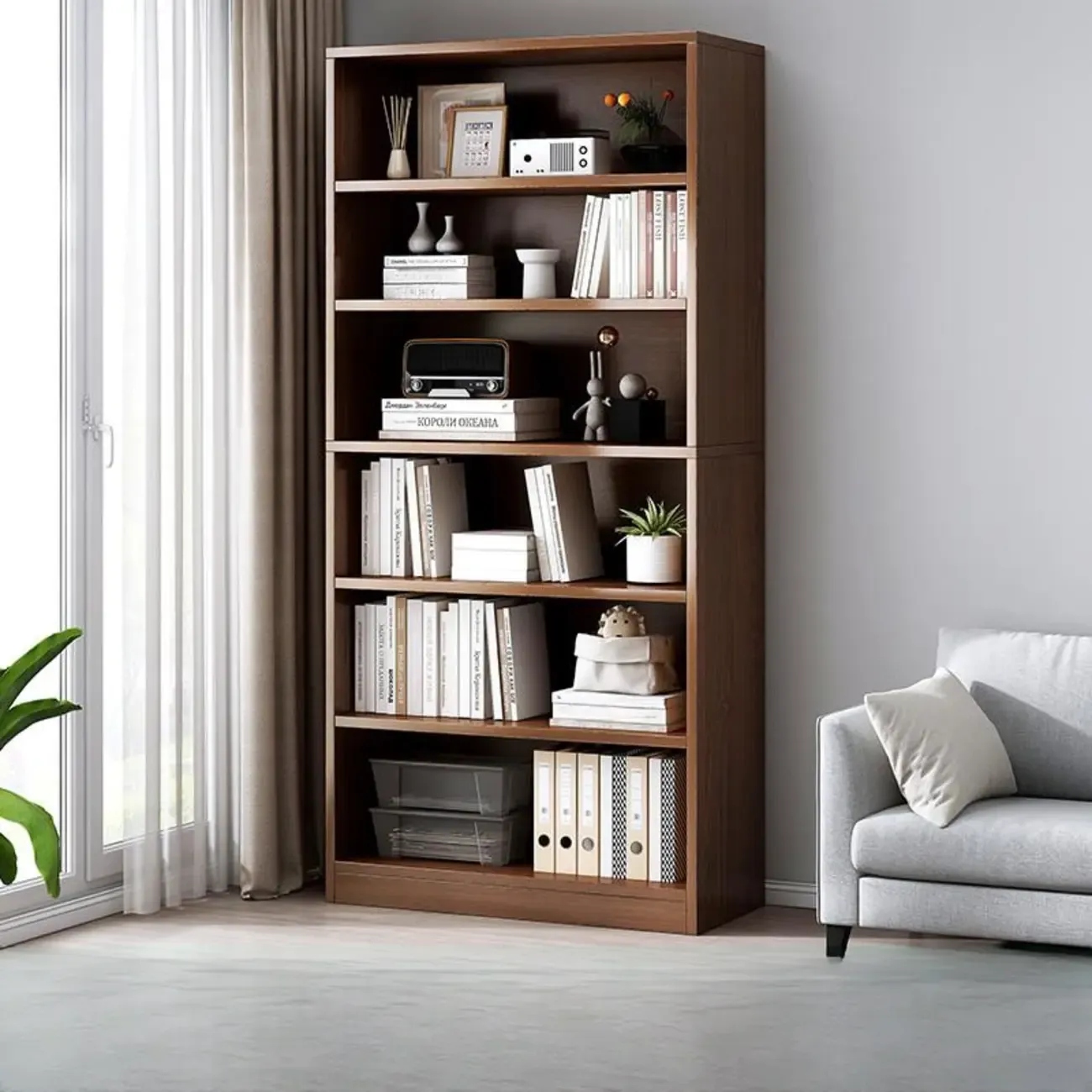 Modern Multi-Layer Brown Lumber Closed Back Bookcase