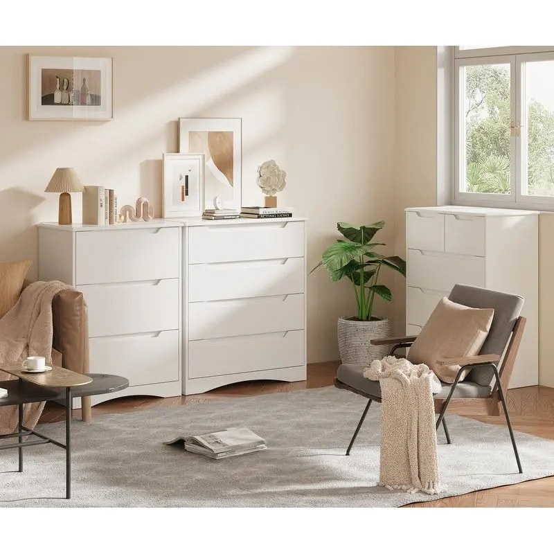 4 Drawer Dresser Chest of Drawers White for Bedroom, Modern Vertical Storage Dressing Table