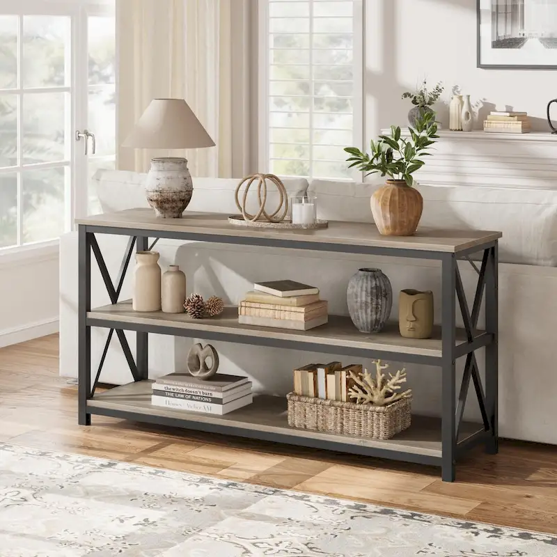 Console Table - Rustic Brown, Industrial Style, Multi-User