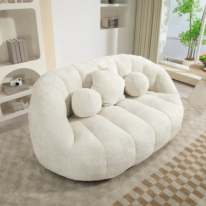 White 63.78 Chenille Lounge Chair with Foam Filling and Pillows