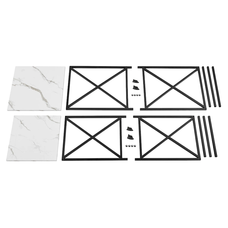 Modern Square Marble Finish Veneer Top Black Metal Frame Nesting End Tables - Set of 2