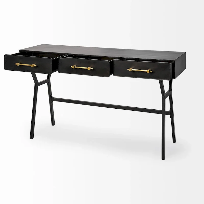 Black Metal Desk with Gold Handles - 3 Drawers