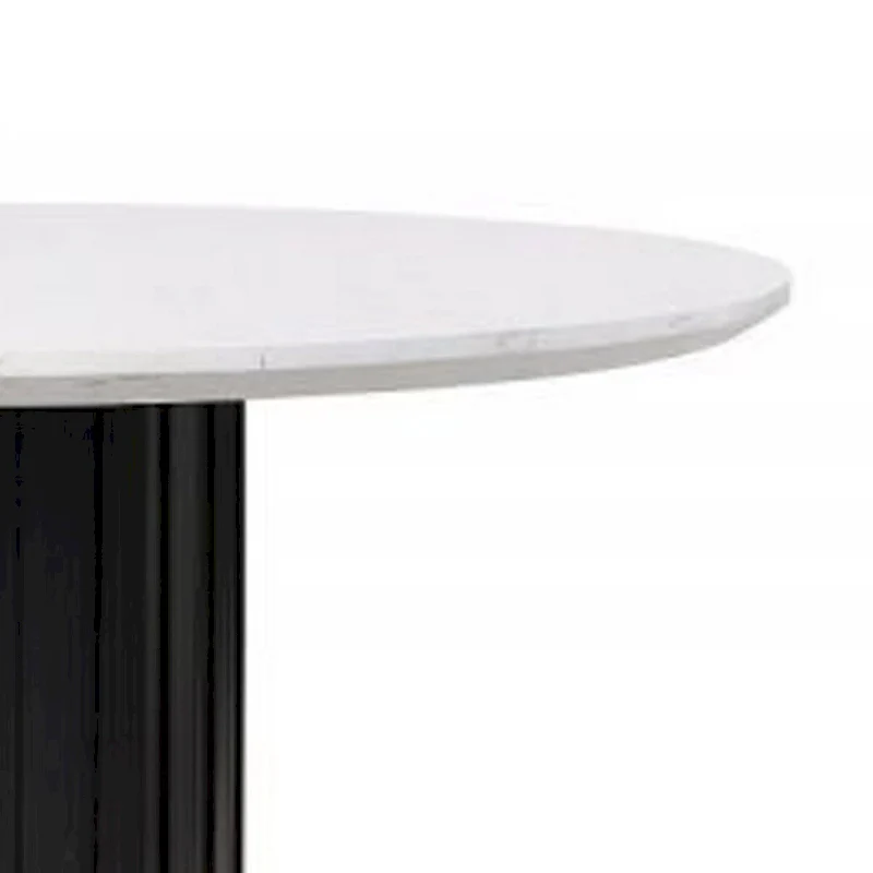 Jerry 54 Inch Dining Table, Round Faux Marble Top, Black Pedestal Base