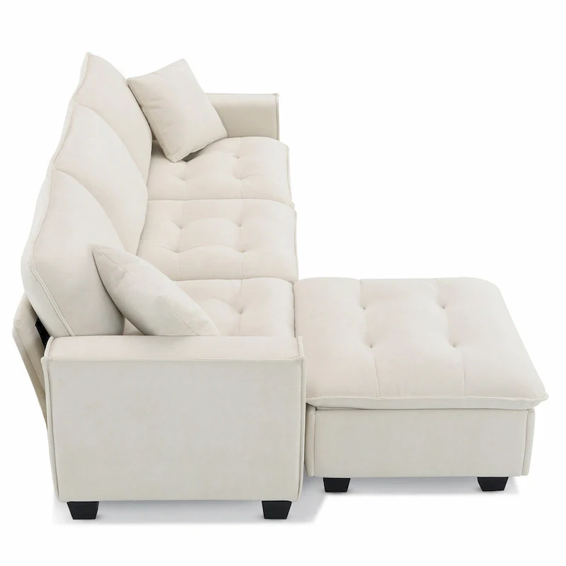 100 L-Shaped Convertible 4 Seater Sectional Sofa with Removable Ottoman and Matching Pillows, Suede Velvet Upholstery