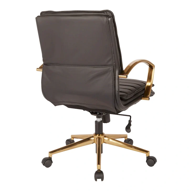 Mid-Back Faux Leather Office Chair with Gold Base