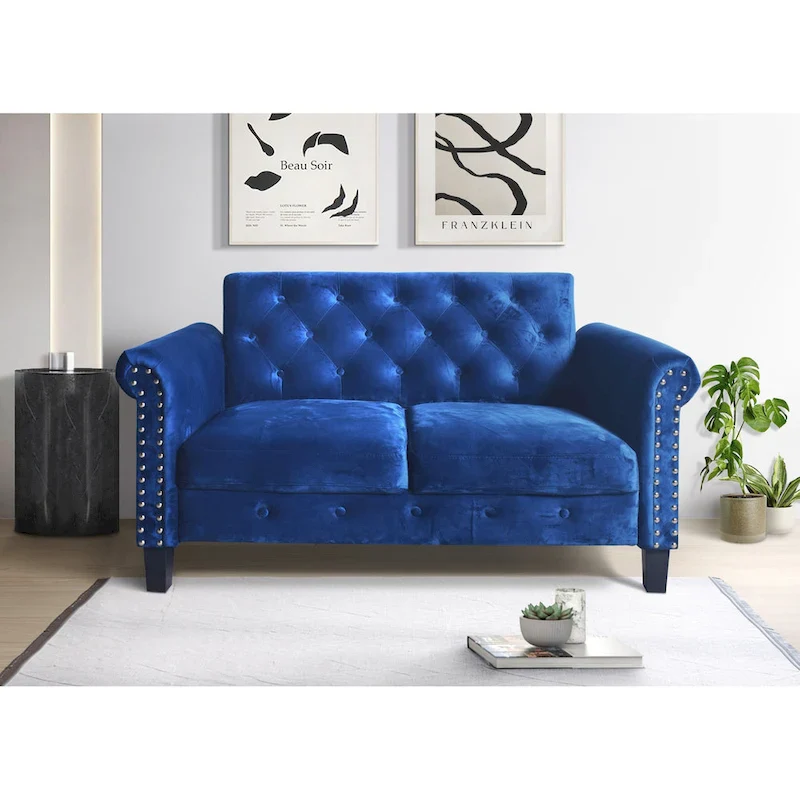 Casper Velvet Rolled Arm Loveseat / Sofa