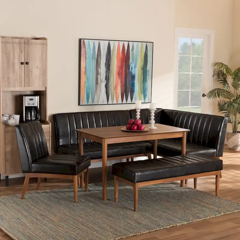Daymond Mid-Century Upholstered and Walnut 5-PC Dining Nook Set