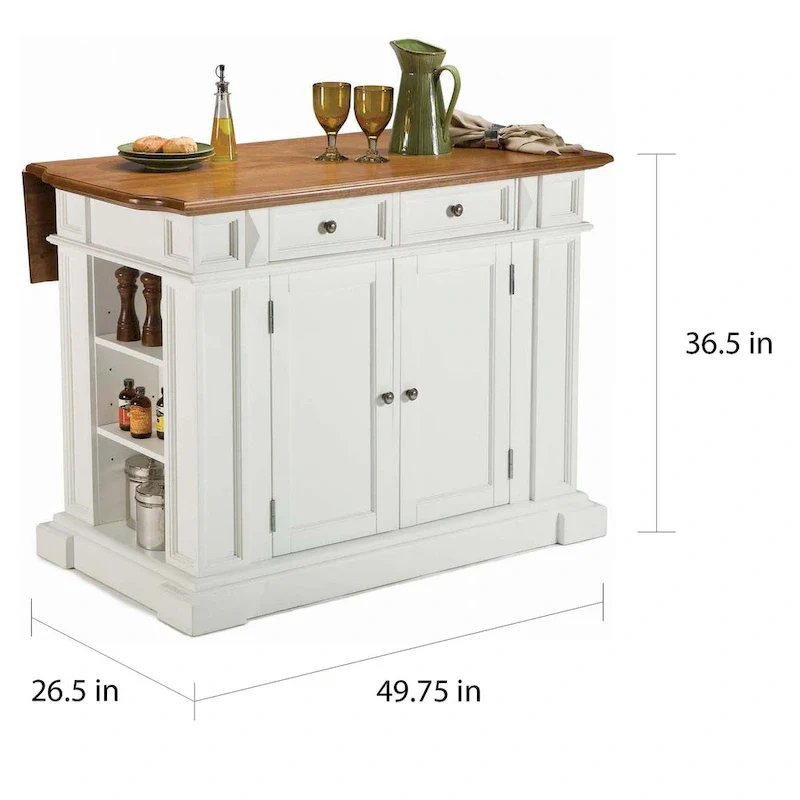 Homestyles Americana Distressed Off-White Oak Kitchen Island Set with Two Counter Stools
