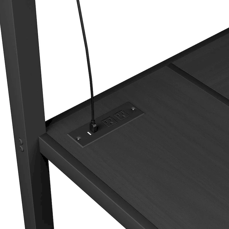 Black High Full Metal Loft Bed with LED & Desk