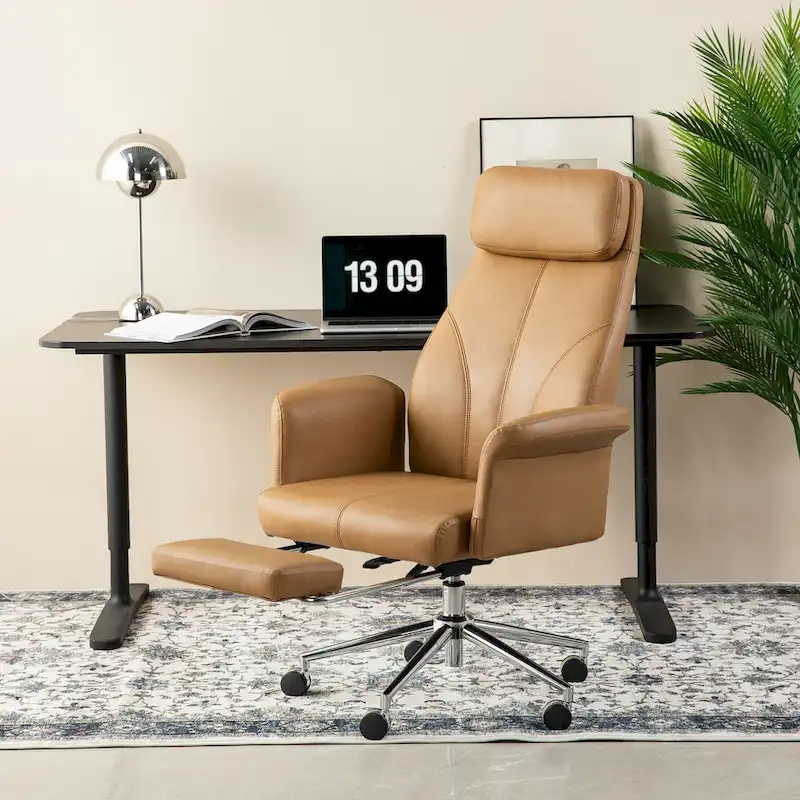 High-Back Office Chair with Footrest and Quilted Design for Adults