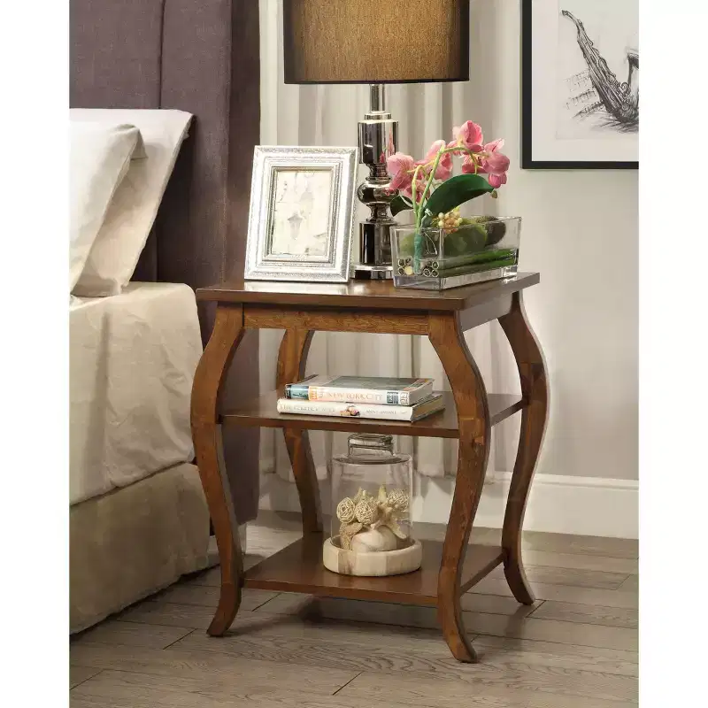 18" Becci Accent Table Walnut Finish - Acme Furniture: Square Design, Wood Veneer Top, Open Shelf Storage