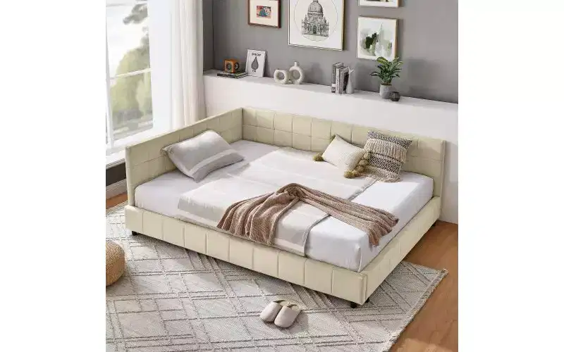 TUYOHW Mid-Century Velvet Full Daybed, Upholstered Sofa Bed Frame with Eucalyptus Wood Platform Bed Structure, Tufted Bed with Headboards