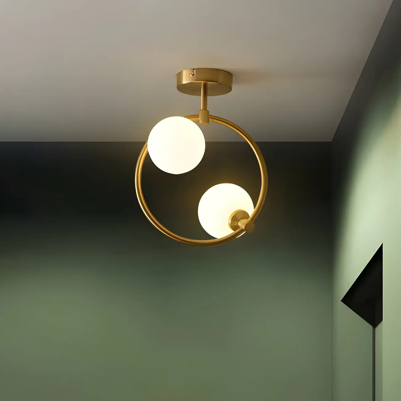 Modern Globe Glass Metal Gold Semi Flush Ceiling Light