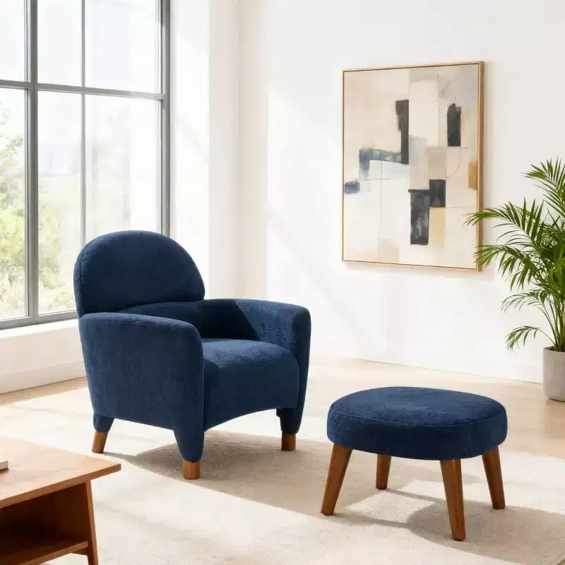 Modern Accent Chair and Ottoman Set, Fabric Upholstered Sofa Chair for Living Room, Reading Chair for Bedroom or Apartment-Panipeachy
