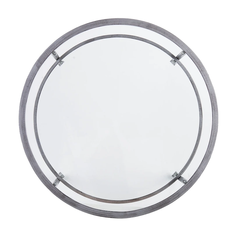 SEI Furniture Glenn Distressed Silver Round Coffee Table with Glass Top and Shelf