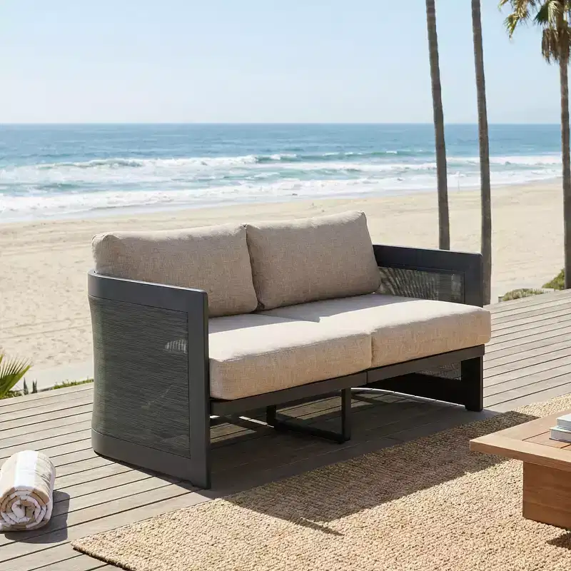 Christopher Knight Home Kailash Modern 50 Patio Aluminum Olefin Upholstered Loveseat