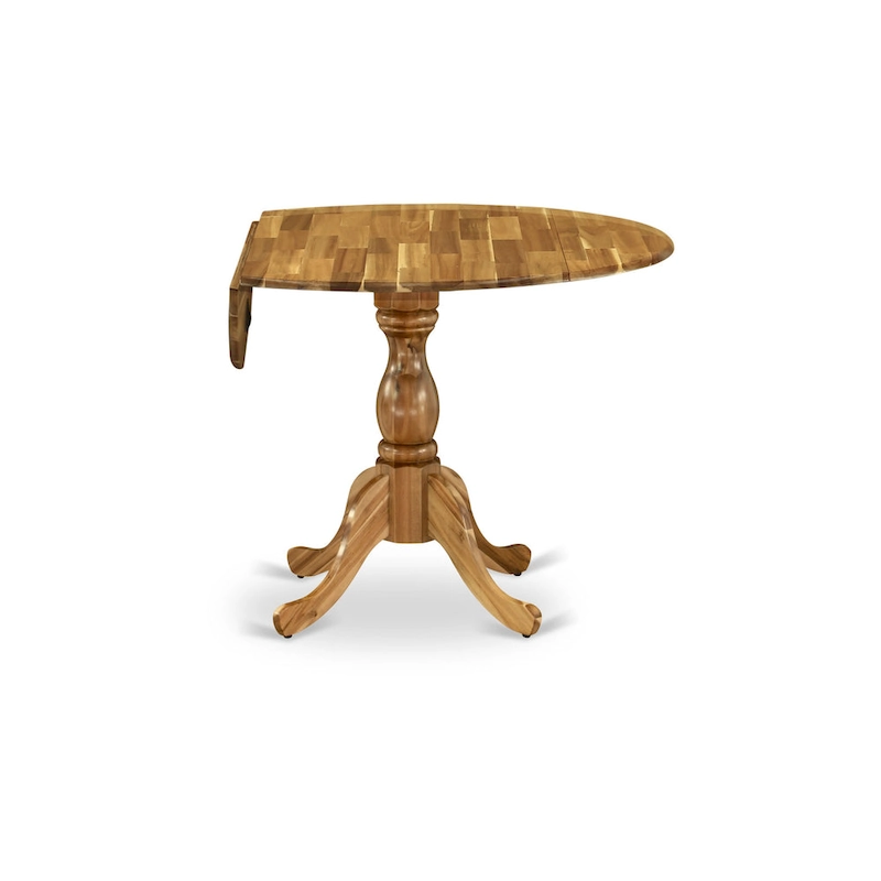 East West Furniture Dublin Modern Kitchen Table - a Round Dining Table Top with Dropleaf & Pedestal Base, (Finish Option)