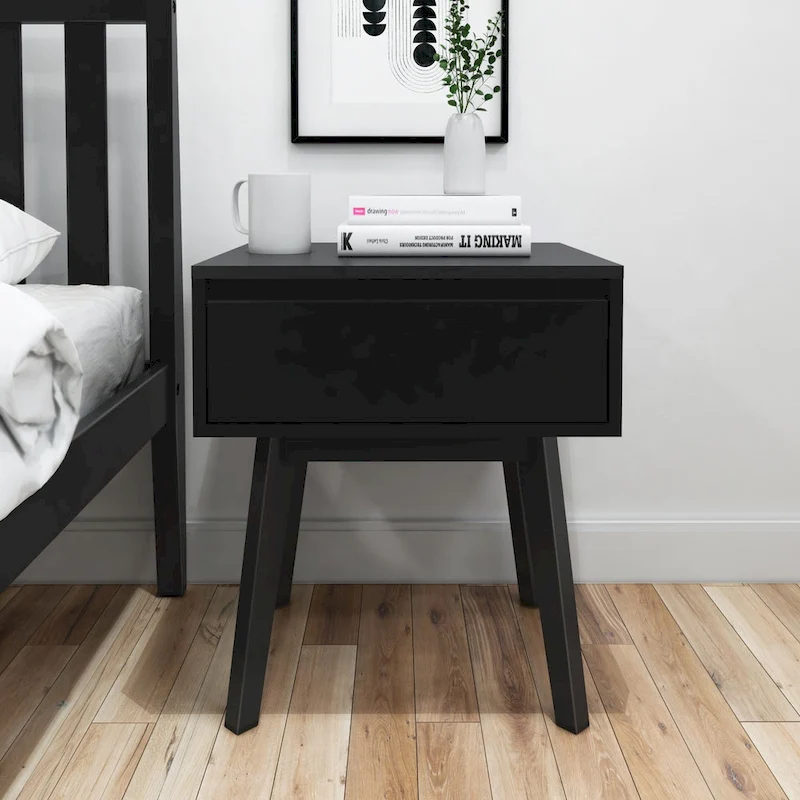 Plank and Beam Scandinavian Nightstand with 1 Drawer