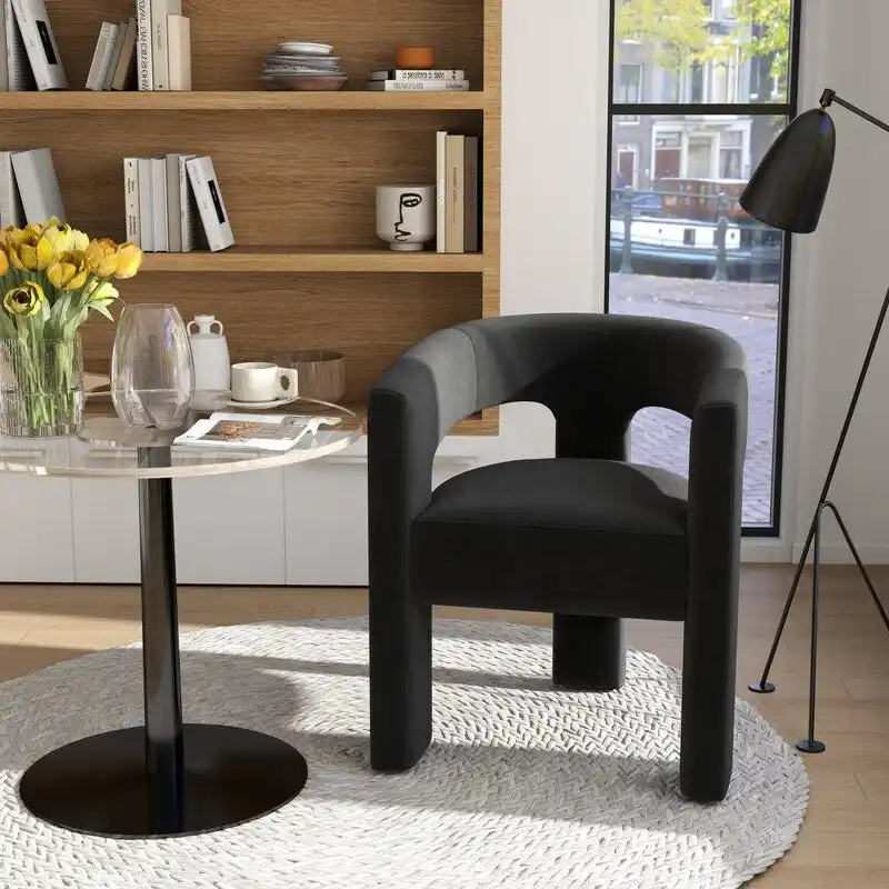 Modern Glam Velvet Upholstered Dining Chair, Open-Back Accent Chair