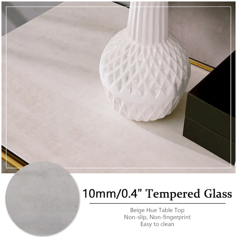 Glam 60 inch Rectangular Glass Console Table with Brushed Gold Stainless Steel Base