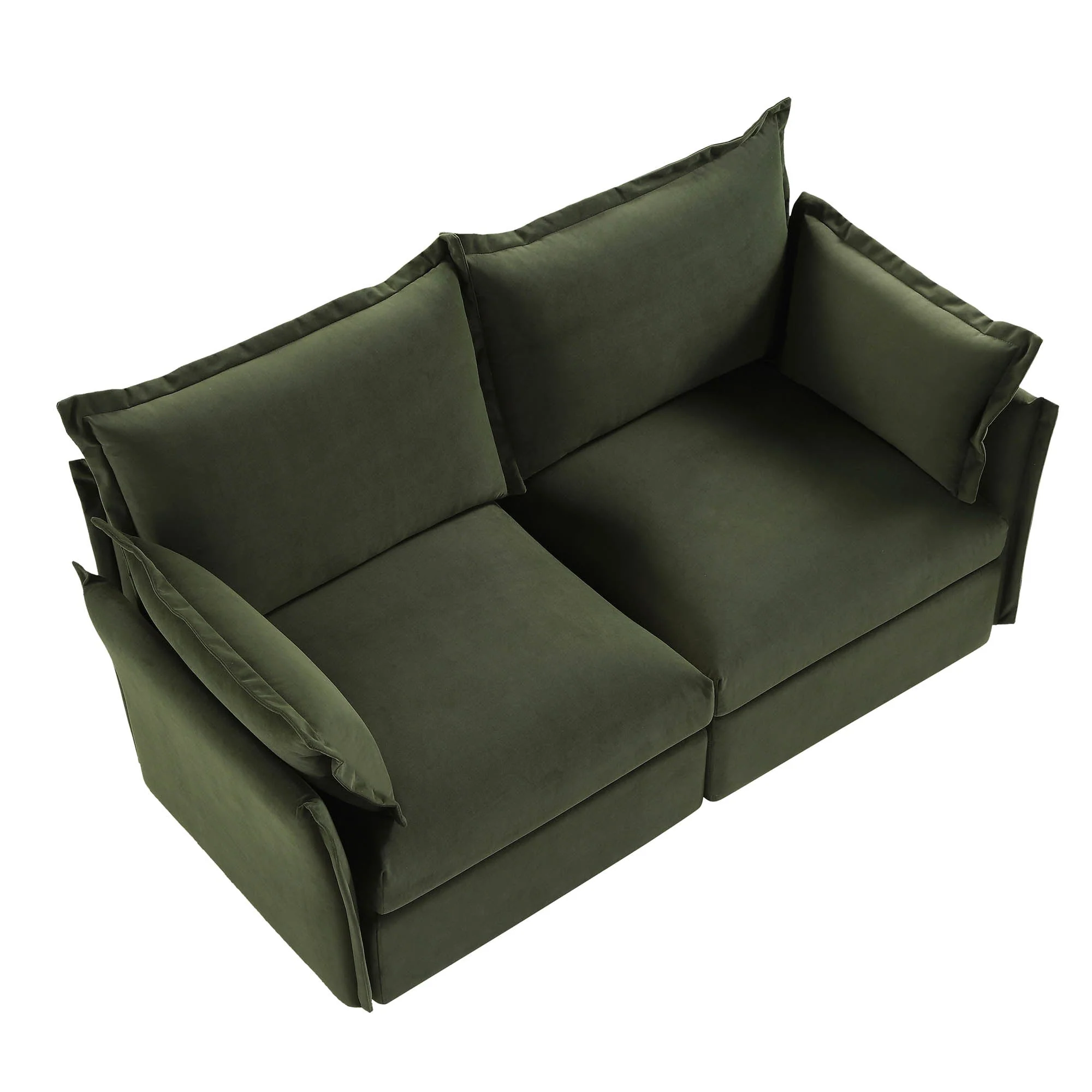 Pillow Edge Moss Green Velvet Sectional Sofa, 2-Seater