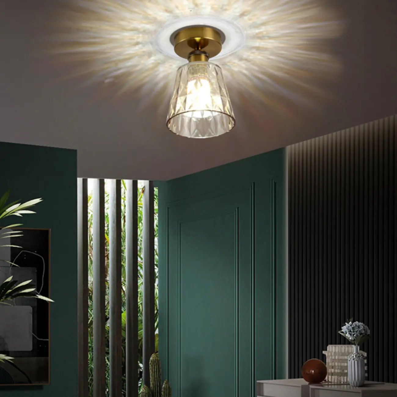 Black Conical Clear Glass Modern Semi Flush Ceiling Light