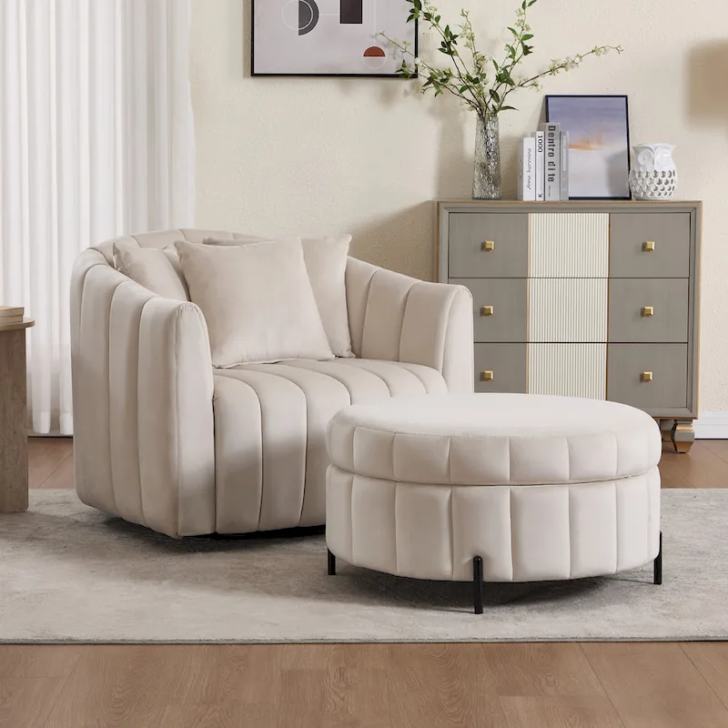 40.4W Modern Swivel Accent Chair,Swivel Single Sofa Chair with Ottoman