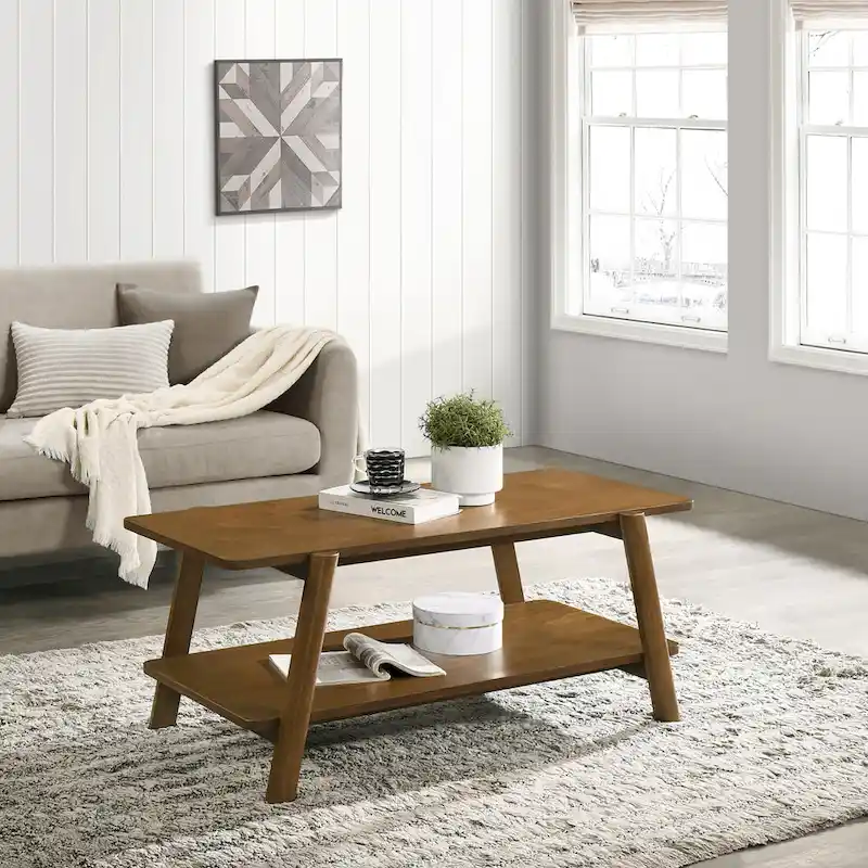 Mid-Century Modern Wood Shelf Coffee Table