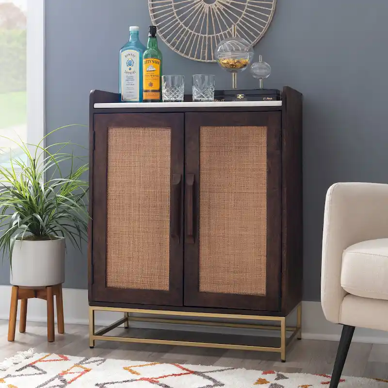 Spence Wooden Bar Cabinet with Marble Top