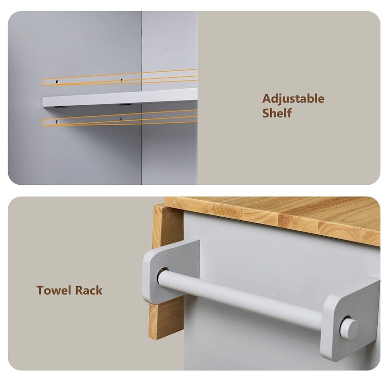 Rolling Kitchen Cart with Adjustable Shelf Tower Rack and Rubber Top - N/A