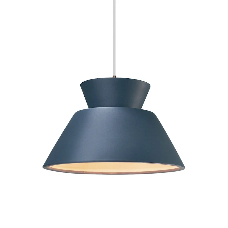 Carbon Loft Chizukeki Trapezoid 1-light Dark Bronze Pendant with Midnight Blue Shade, White Cord