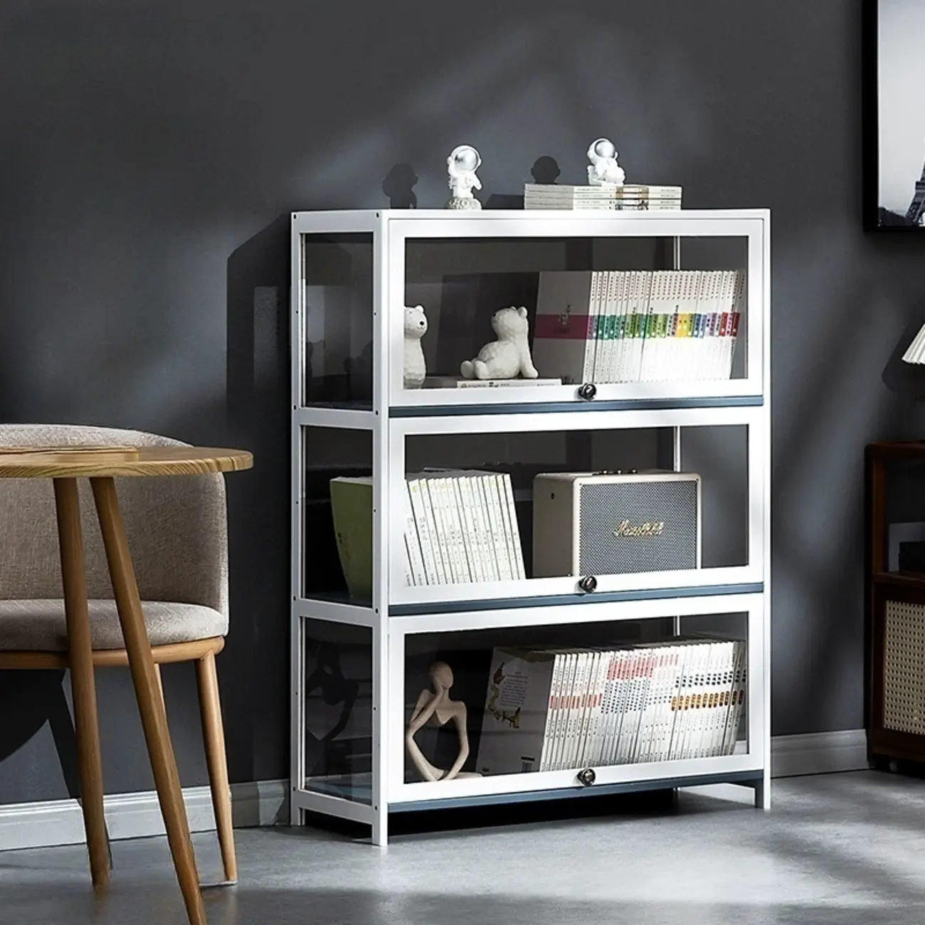 Modern White Bamboo Flip-Up Glass Display Cabinet