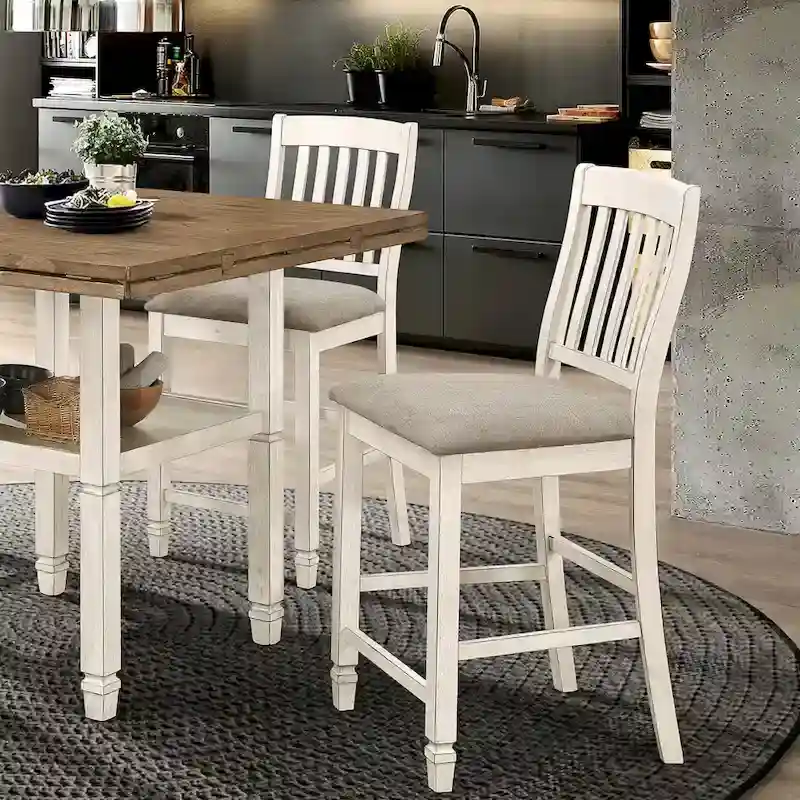 Farmhouse Solid Wood Slate Back with Upholstered Seat Counter Height Dining Stools (2 Stools)