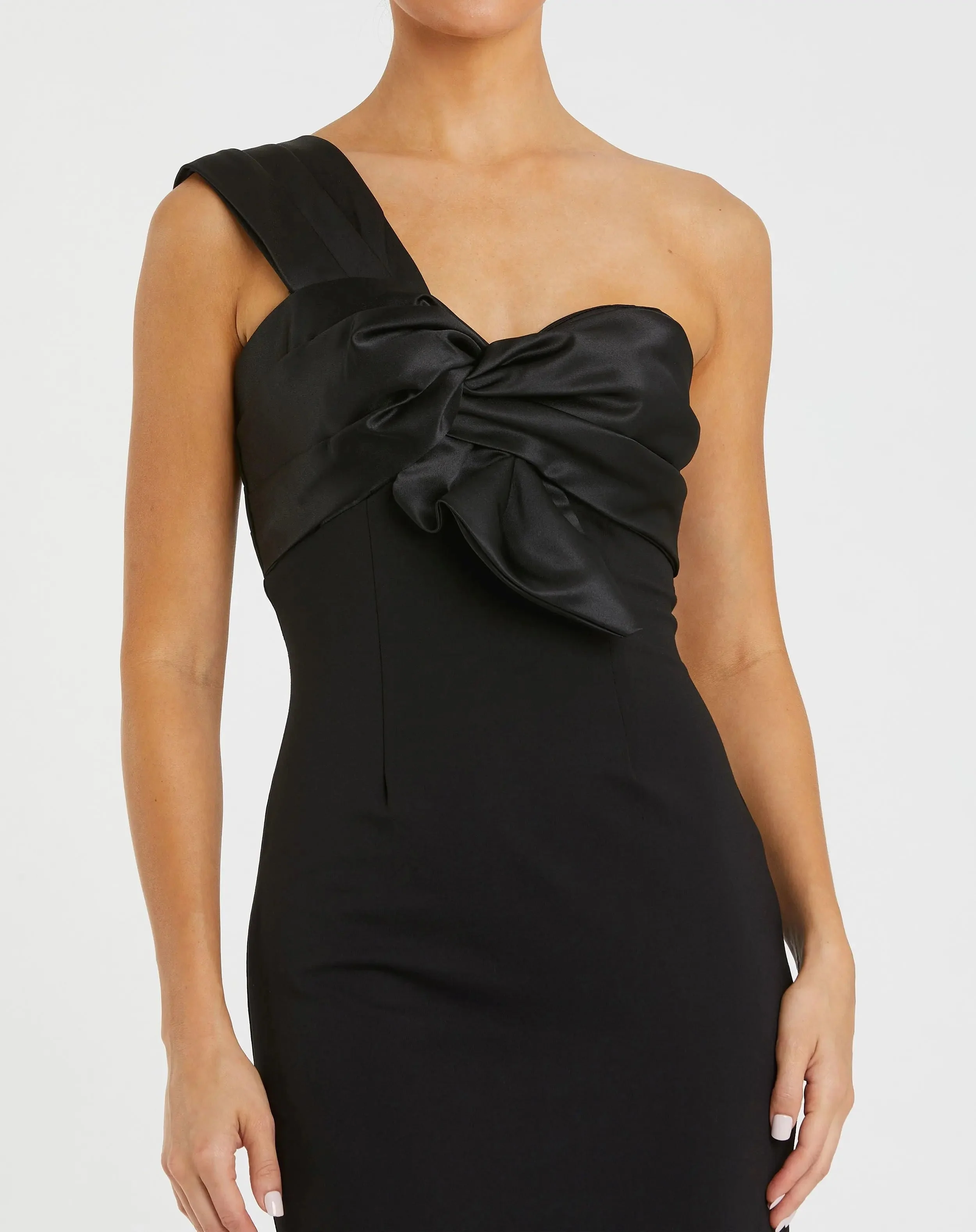 Black One Shoulder Draped Trumpet Gown