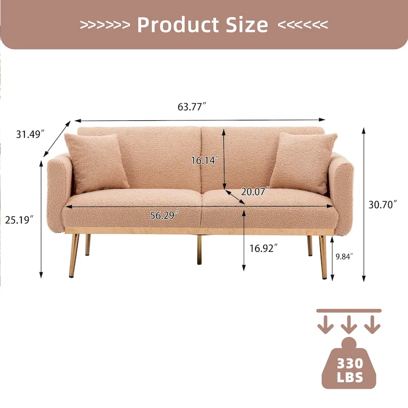 Teddy Fabric Upholstered Tufted Loveseats Sleeper Sofa With Rose Golden Legs