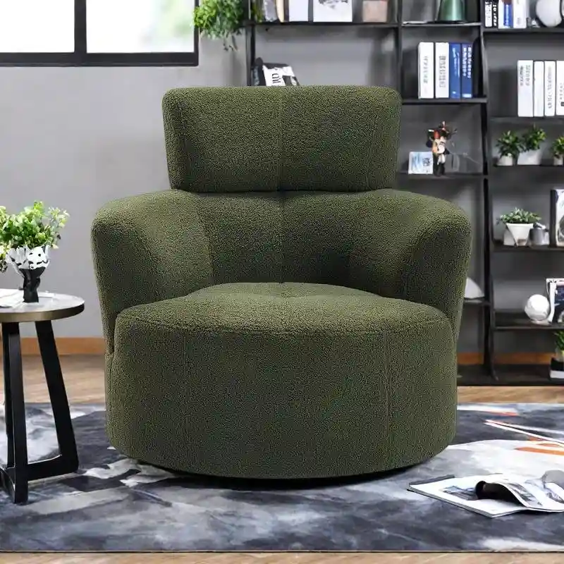 Polyester Barrel Swivel Chair with 360 Rotation, and Adjustable Headrest & Berber Fleece Upholstery - 320lb Capacity