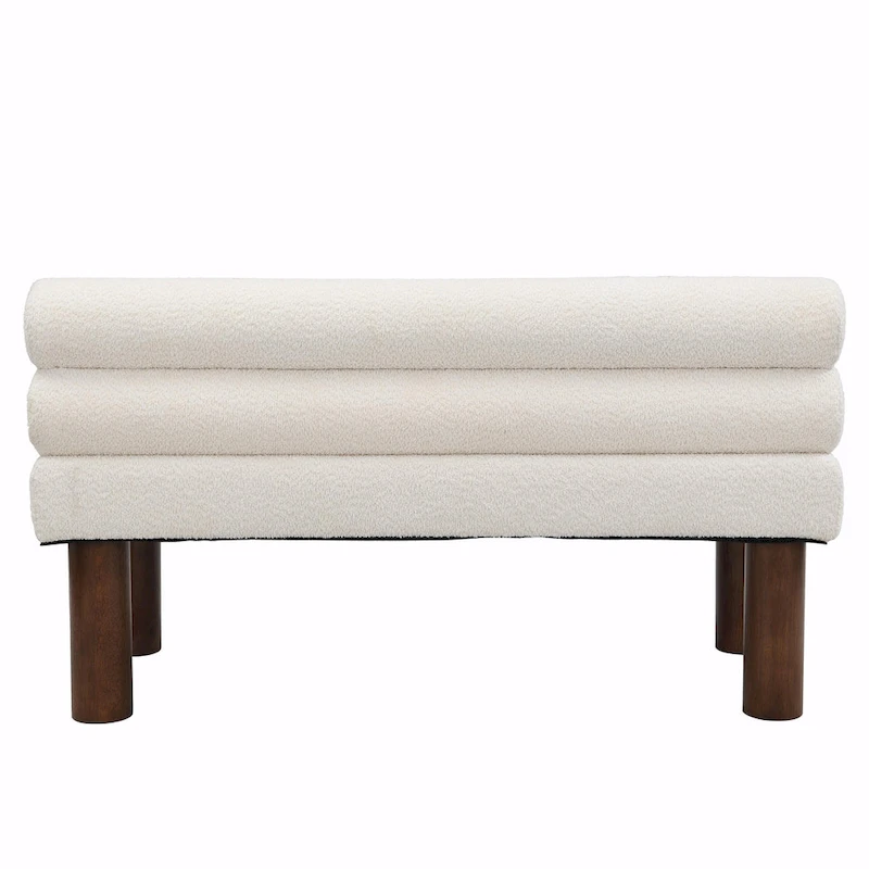 Boucle Fabric Dining Bench - Rubber Wood Legs