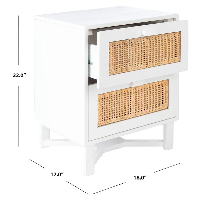 Natural / Black / White Rattan 2-Drawer Nightstand