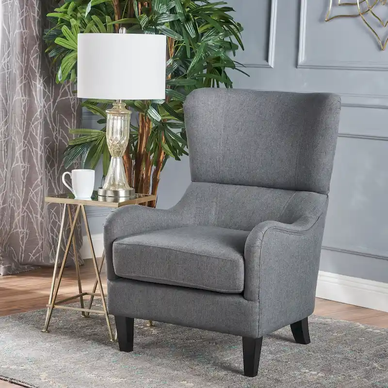 27  High Back Accent Chair with Wing Back and Birch Legs