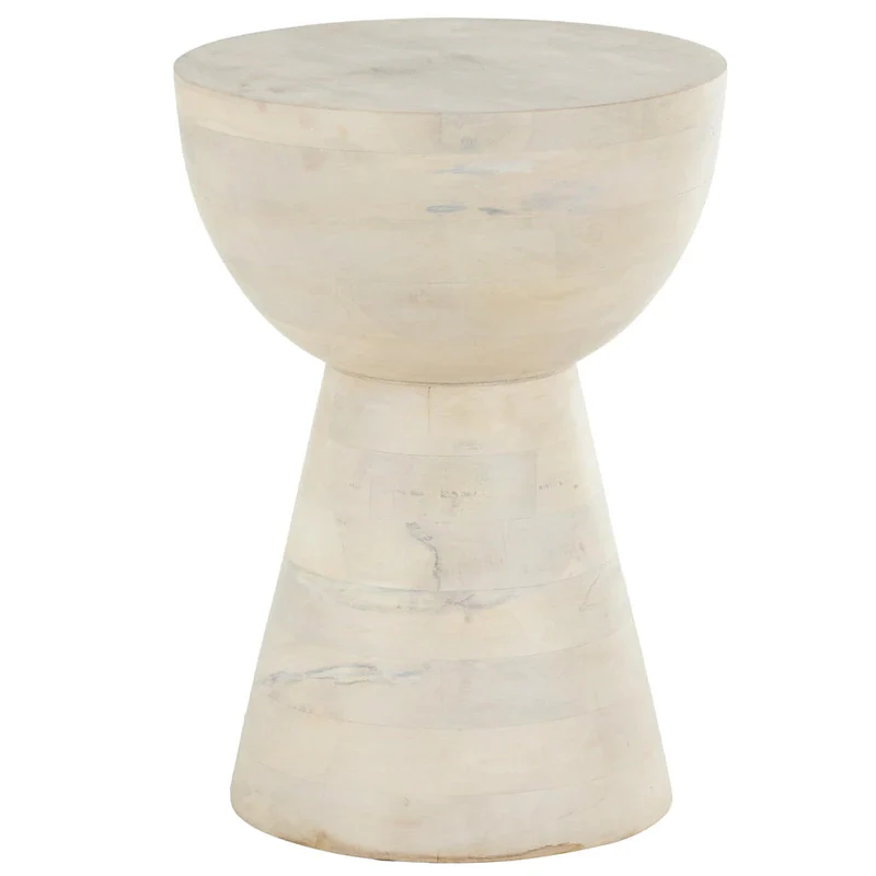 Mango Wood Side End Accent Table - Cream - Roche River Decor