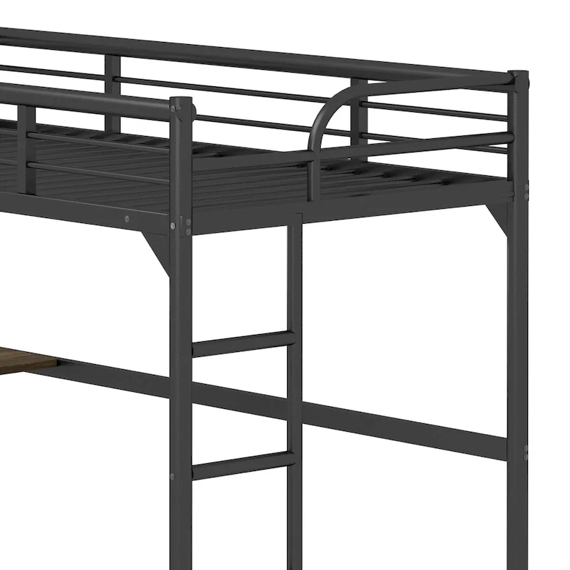 Black Twin Metal Loft Bed with Desk & Guardrails