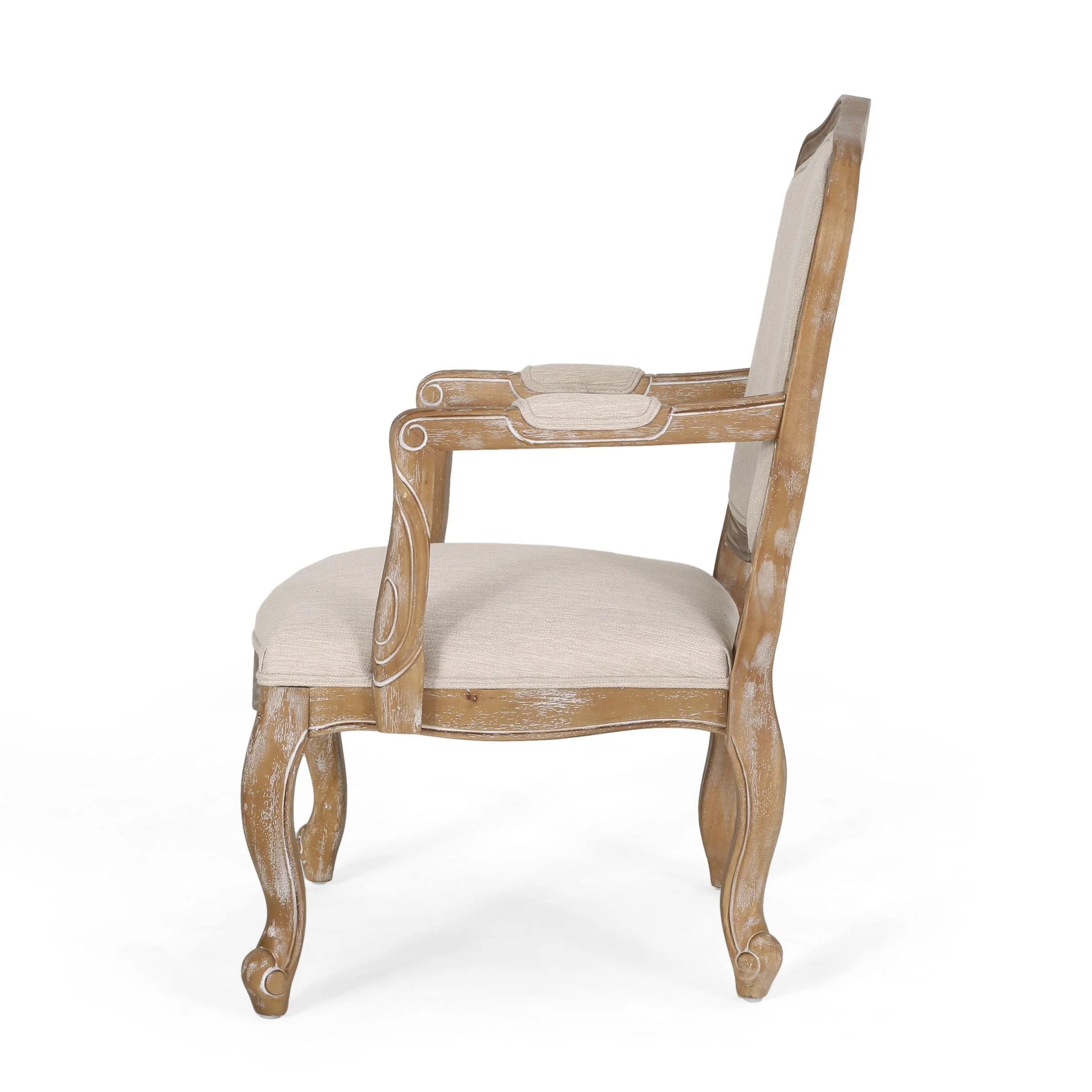 French Country Wood Upholstered Dining Armchair - NH581513