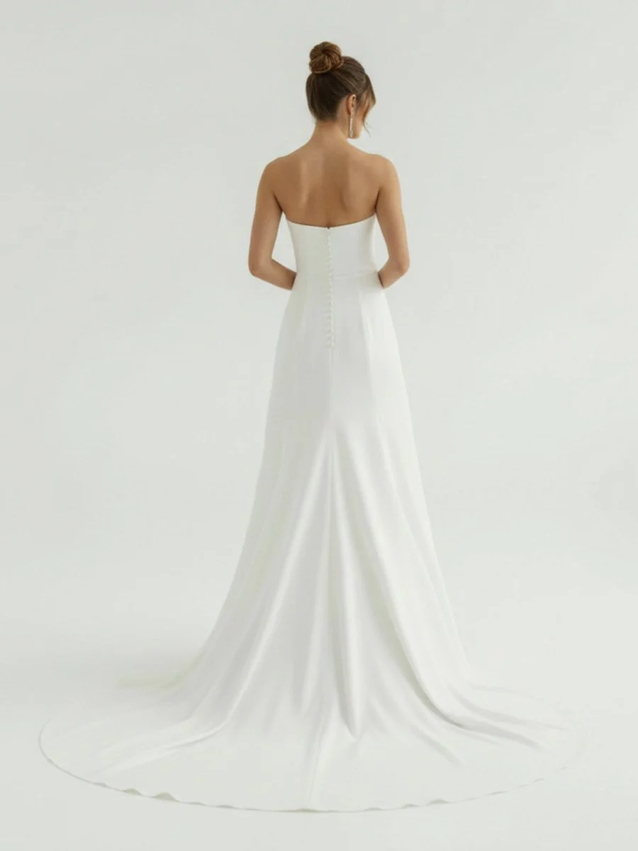 Mermaid Strapless Satin Wedding Dress With Convenient Detachable Skirt