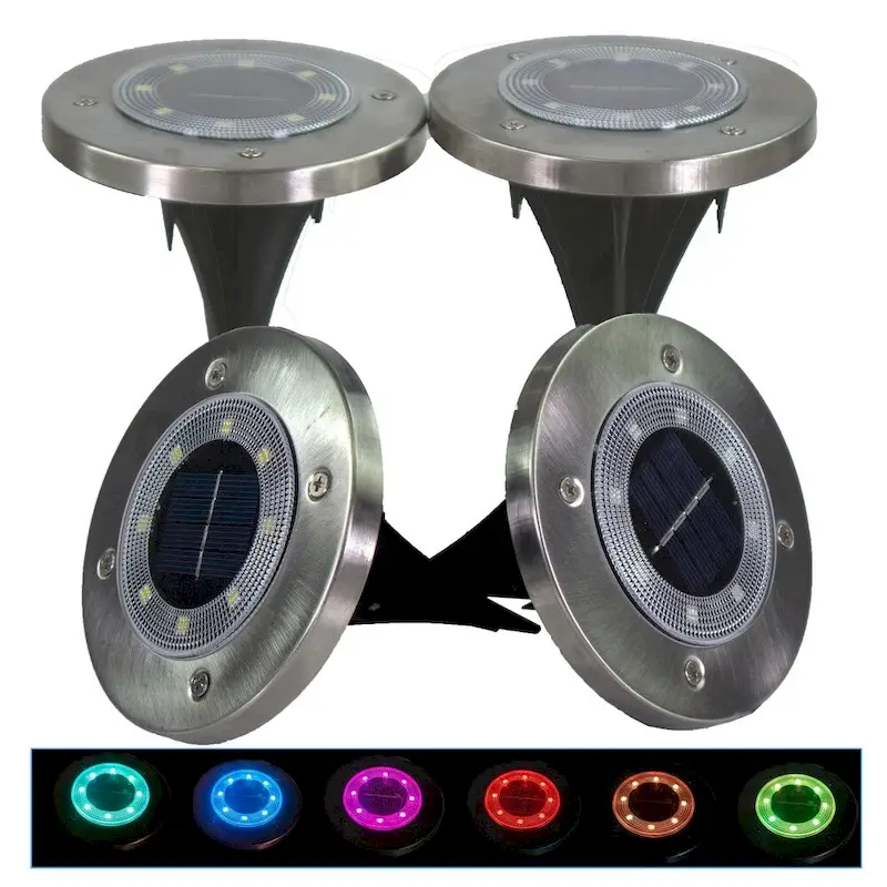 Solar Powered Disc COLOR Changing 8 LED Disk Light Diffusing Lens Path Ground Lights - 7 Color Changing - 4 Pack - N/A