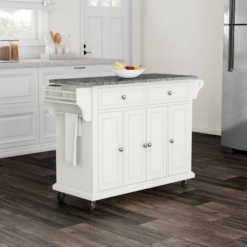 Crosley Full Size White Wood and Granite Top Kitchen Cart - 18d x 51.5w x 36h